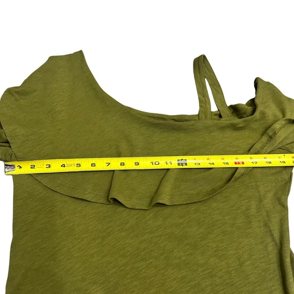 Anthro Postmark Off Shoulder Ruffle Long Sleeve Olive Green Top SZ L Boho NWT - Picture 6 of 8